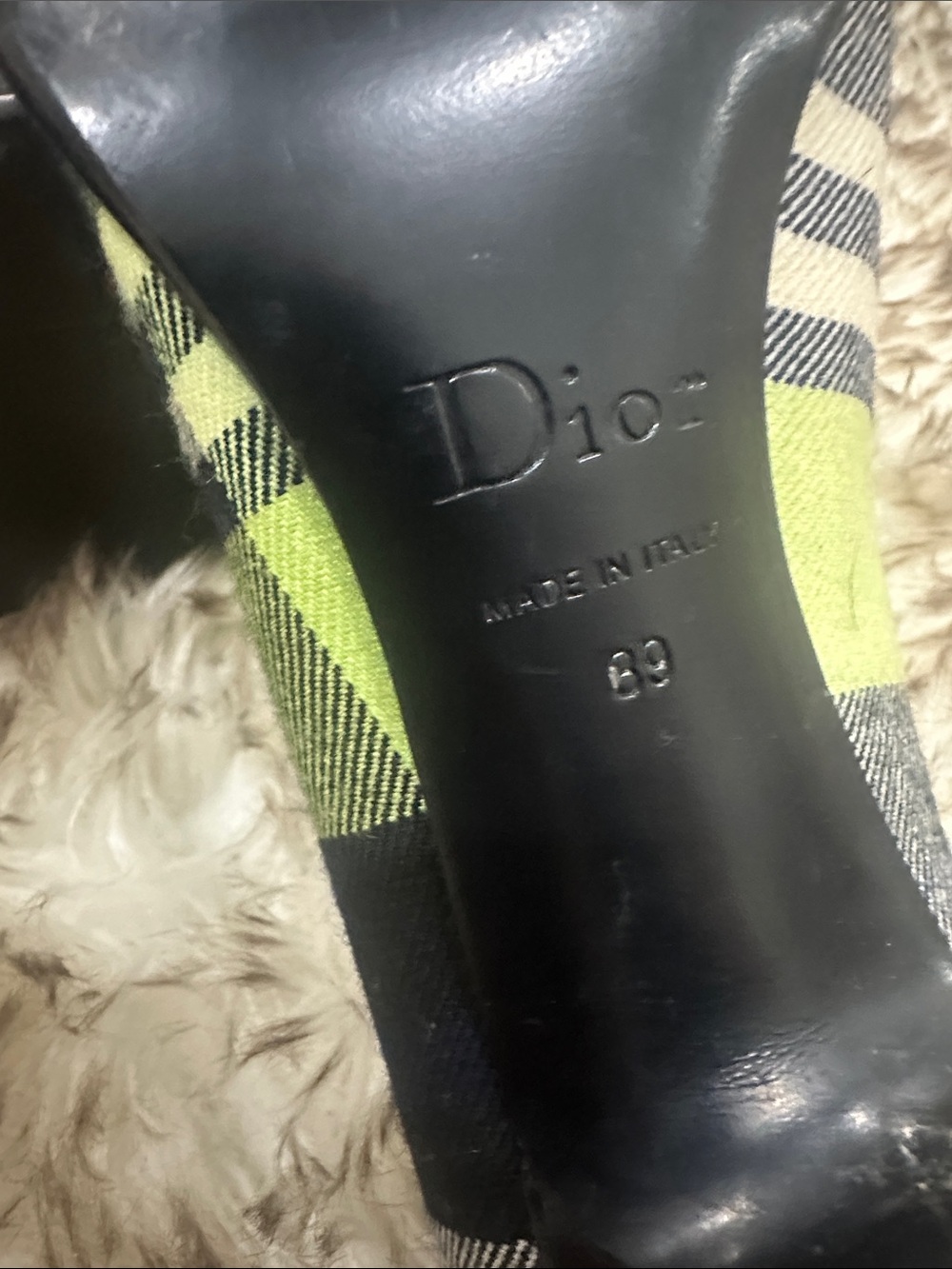 Dior Green Plaid Fringe Chain Loafer Pumps - Picture 6 of 8